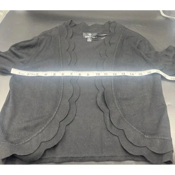 Ronni Nicole Womens Black Crop Cardigan Sweater S Minimalist Staple Timeless - Picture 7 of 8